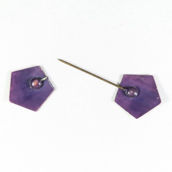Art Deco metal and celluloid double sided Jabot Stick Pin, hat pin, sweater pin - Picture 5 of 6